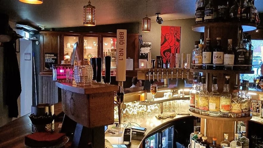 View of the bar of Olstofa Kormaks og Skjaldar in Reykjavik