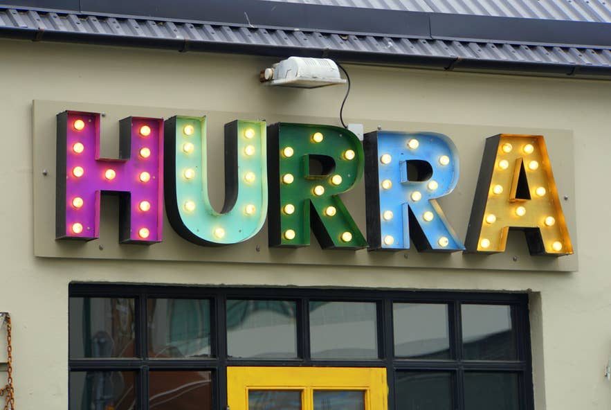 The sign of Hurra, the most renowned music and event venue in Reykjavik