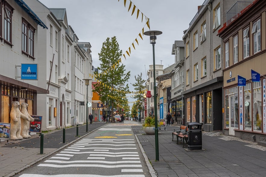 View of Laugavegur street in central Reykjavik, Iceland