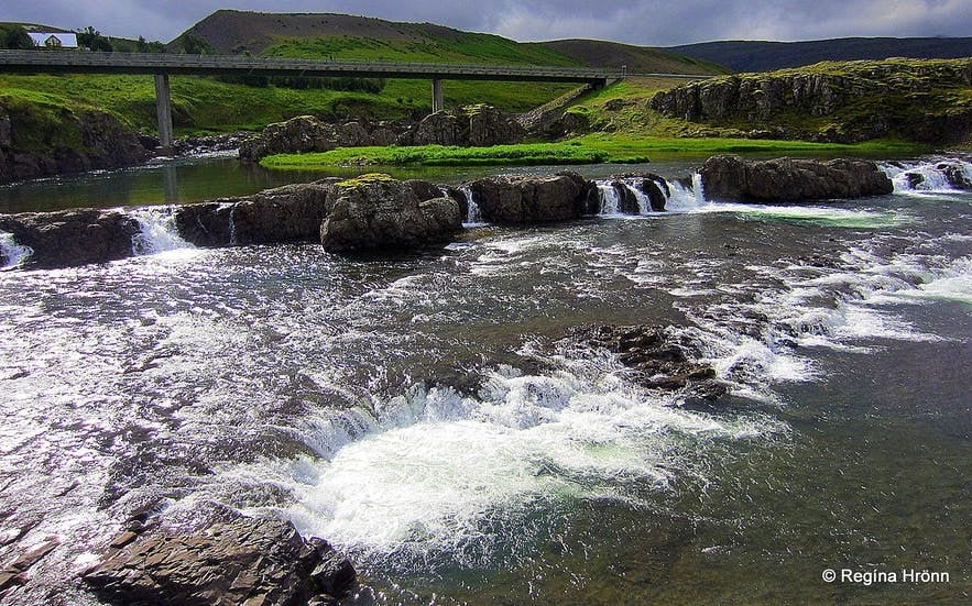 Trollafossar waterfall near Fossatun in West Iceland.