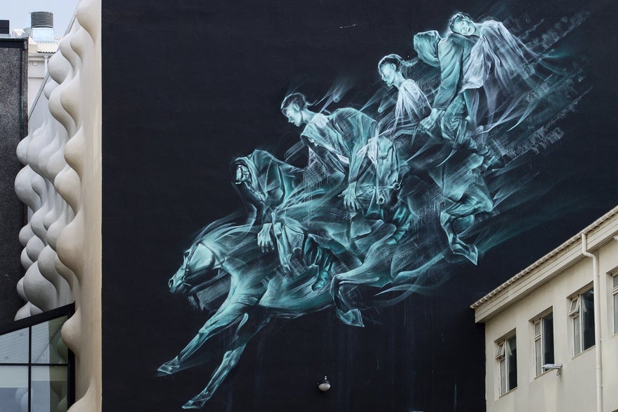 Horses in the Night Reykjavik Street Art