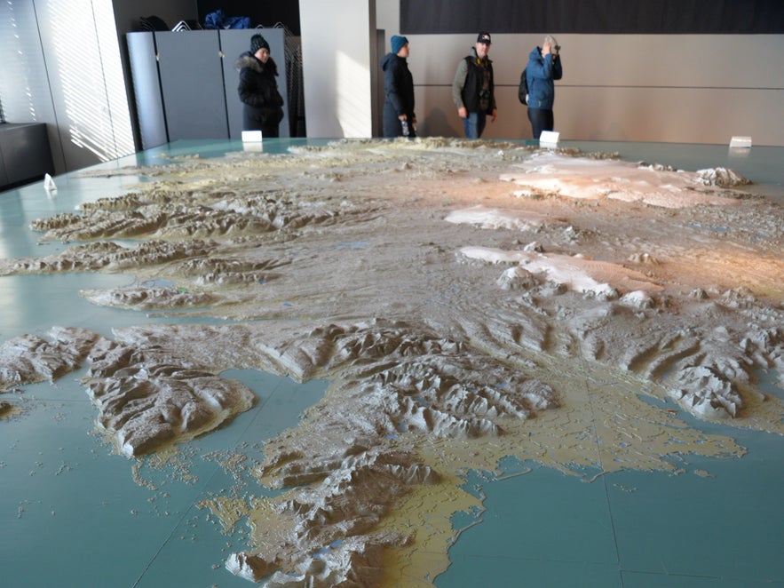 Closer look at the 3D relief map of Iceland inside Reykjavik City Hall.