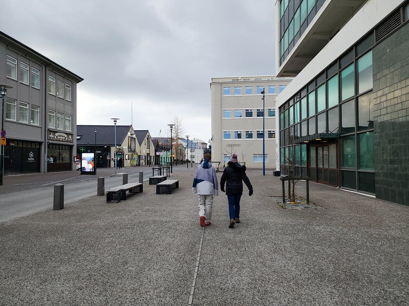 Tryggvagata street in downtown Reykjavik where the Reykjavik City Library is located