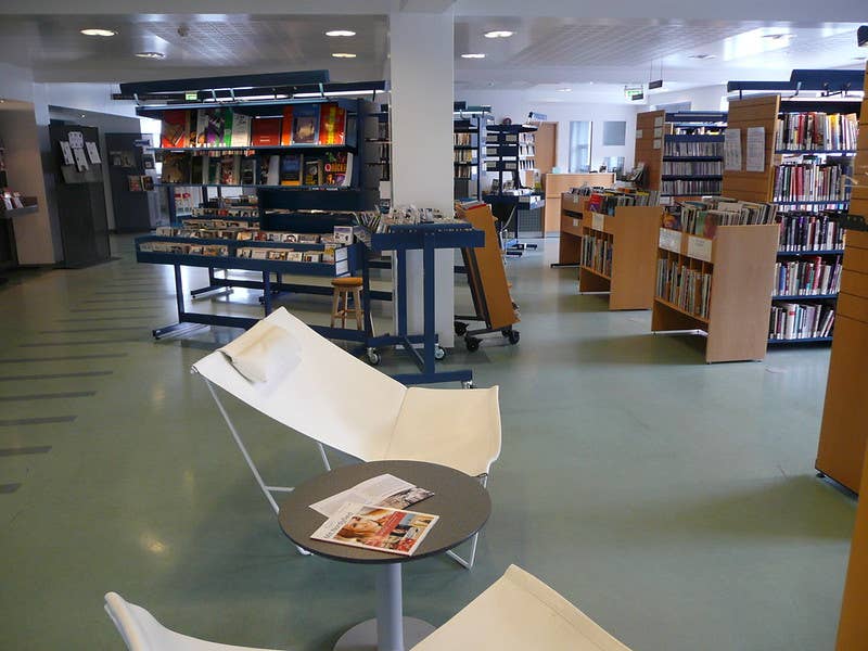Interior of the Reykjavik City Library, host of Icelandic literary walking tours.