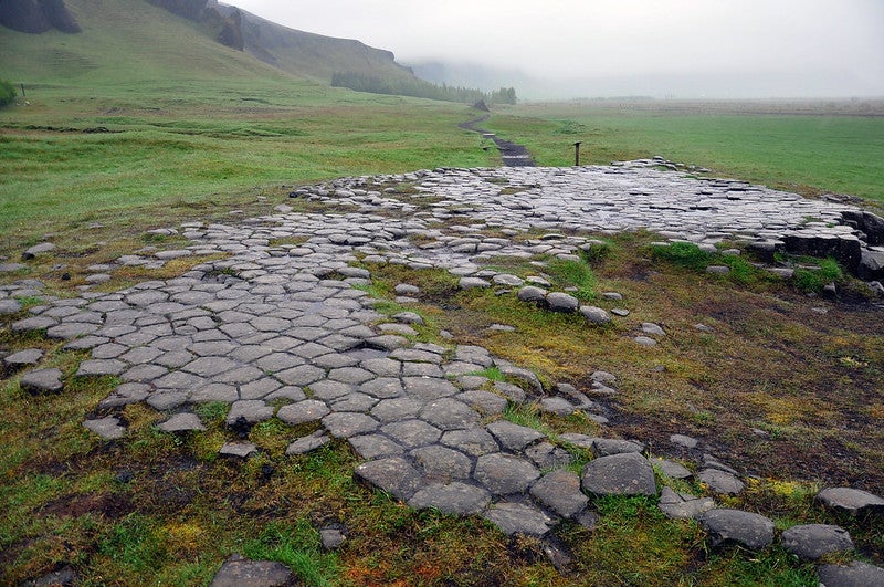 The Kirkjugolf trail features interesting basalt stone columns. The Kirkjugolf trail features interesting basalt stone columns.