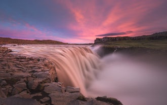 Panoramic view of Dettifoss Waterfall, a key natural attraction in Iceland.