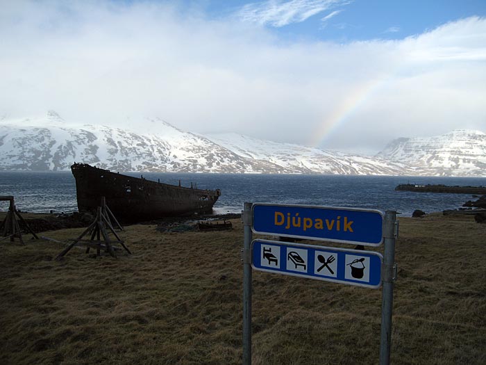 The village of Djupavik has fantastic mountain and fjord views. The village of Djupavik has fantastic mountain and fjord views.