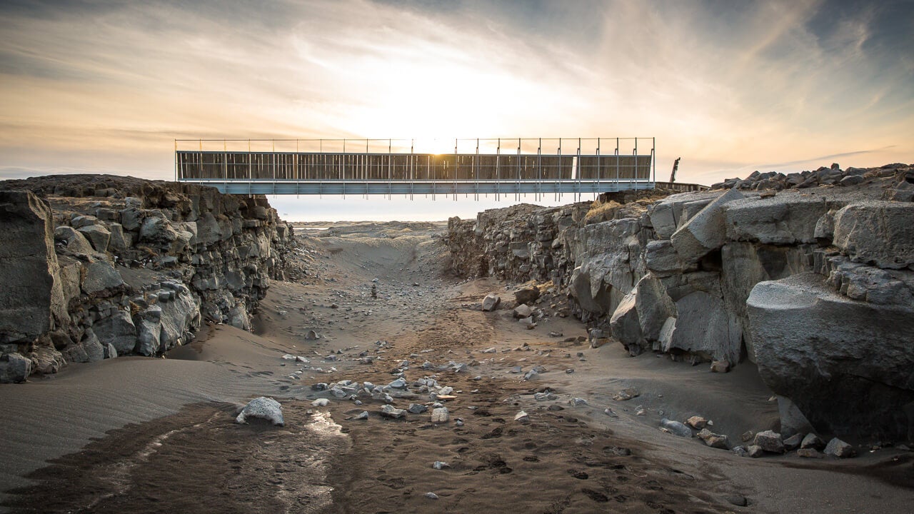 Bridge Between Continents in the Reykjanes Peninsula, connecting the Eurasian and North American tectonic plates in a dramatic rift valley.