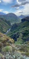 A river winding through a mountainous landscape in Iceland.