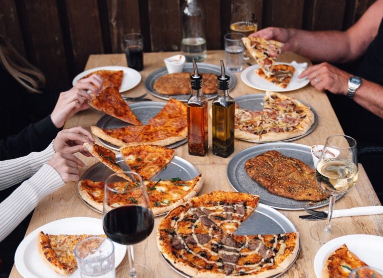 Pizza and wine at Daddi's Pizza in Reykjavik