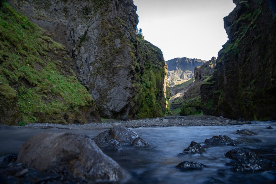 Stakkholtsgjá is a canyon in Þórsmörk, an Icelandic nature reserve.