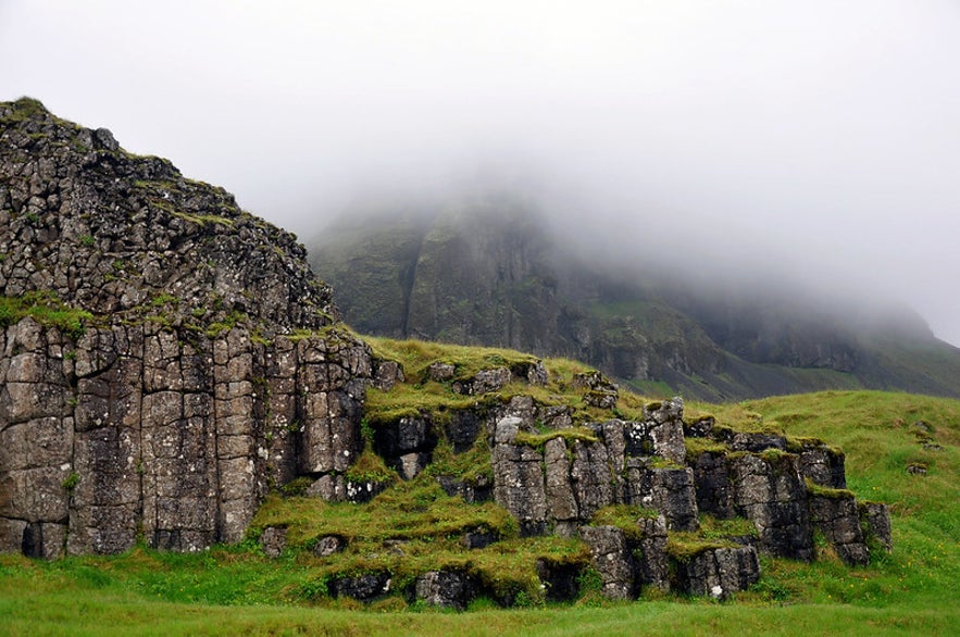 The Dverghamrar Cliffs in South Iceland form a horseshoe-shaped canyon of basalt columns.