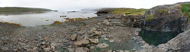 The Hellulaug hot spring in the Westfjords offers sweeping views of the Atlantic Ocean.