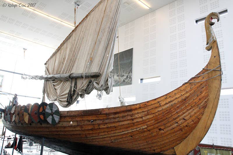 The Islendingur Viking ship replica on display inside the Viking World museum The Islendingur Viking ship replica on display inside the Viking World museum