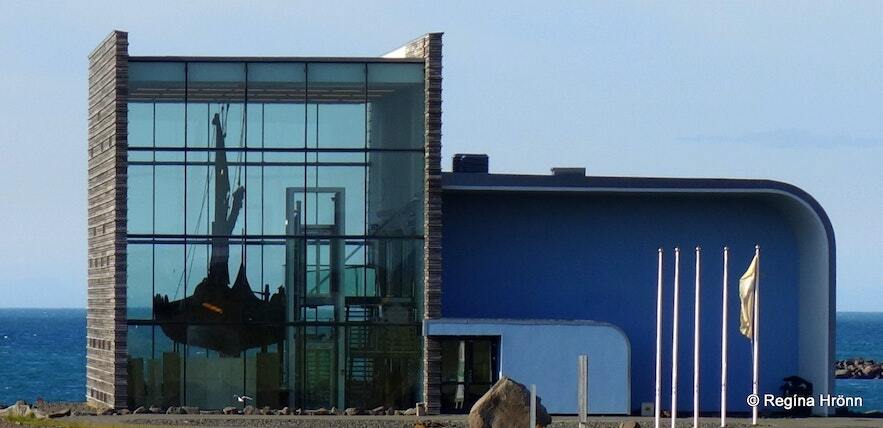 The glass structure of the Viking World museum allows visitors to view the Icelander ship from various angles.