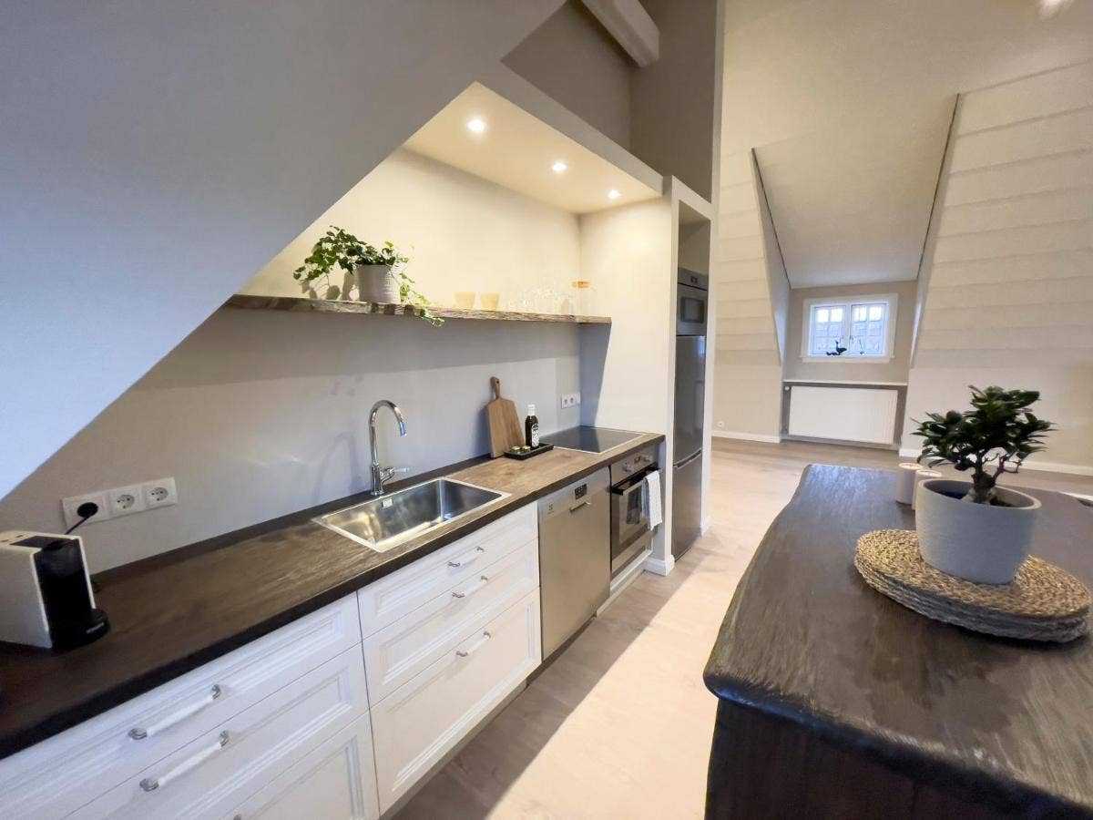 The kitchen at Kristinsson Apartment is complete with an oven for travelers who'd like to cook.