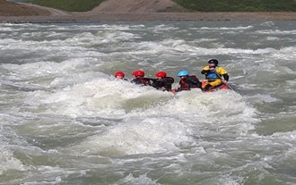 The great rapids of Hvita river provide a thrilling rafting experience.