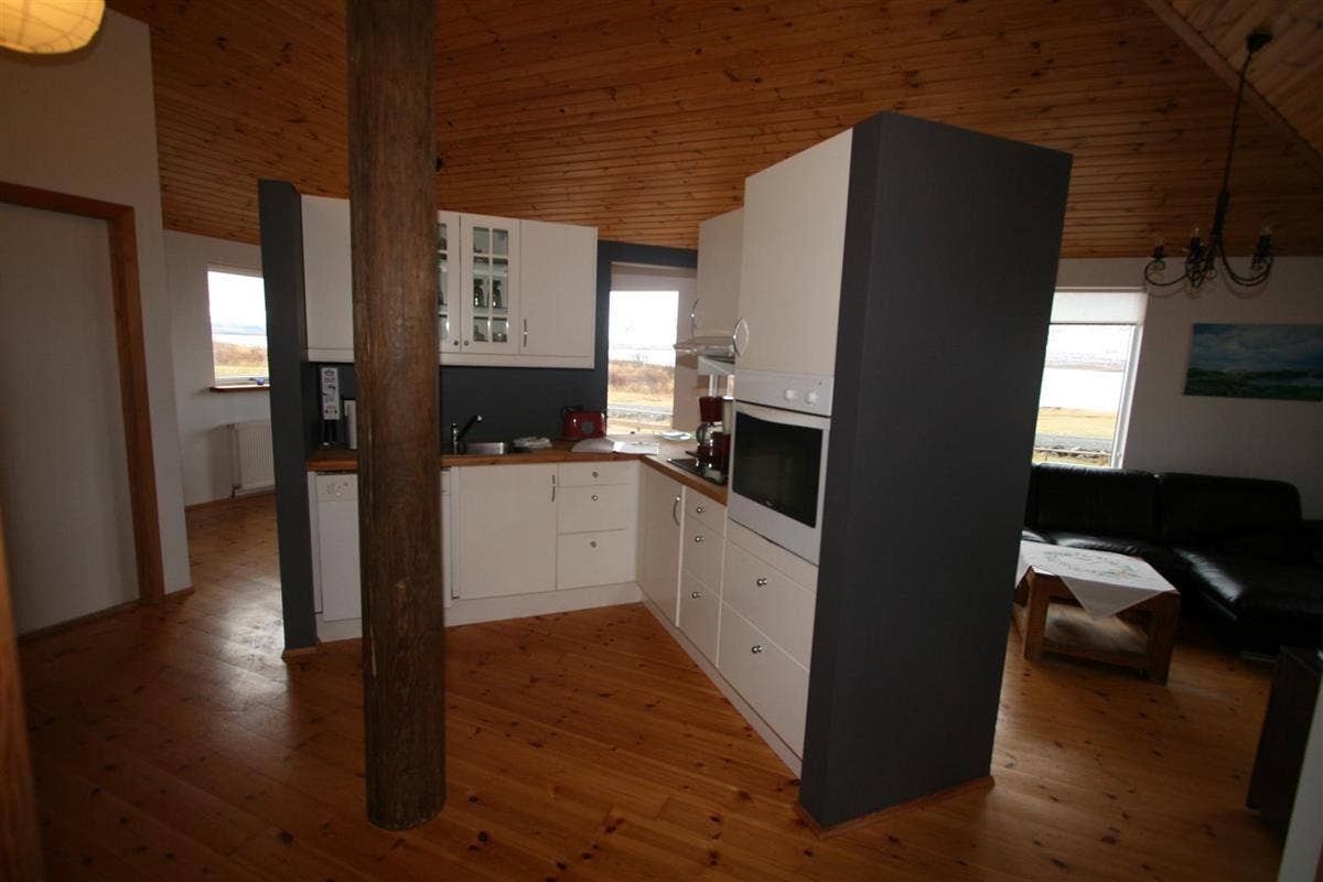 The kitchen in the private cottage is equipped with everything guests need to cook.