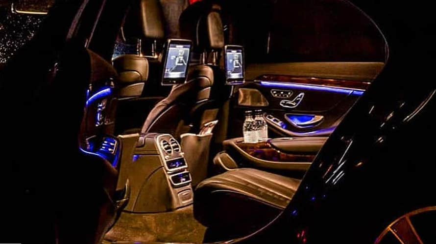 Your luxurious vehicle has several amenities including high-speed internet and premium bottled water.