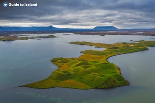 An aerial shot of the Myvatn lake