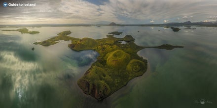 The Skutustadagigar pseudo-craters in Myvatn are visible in this aerial shot of the area.