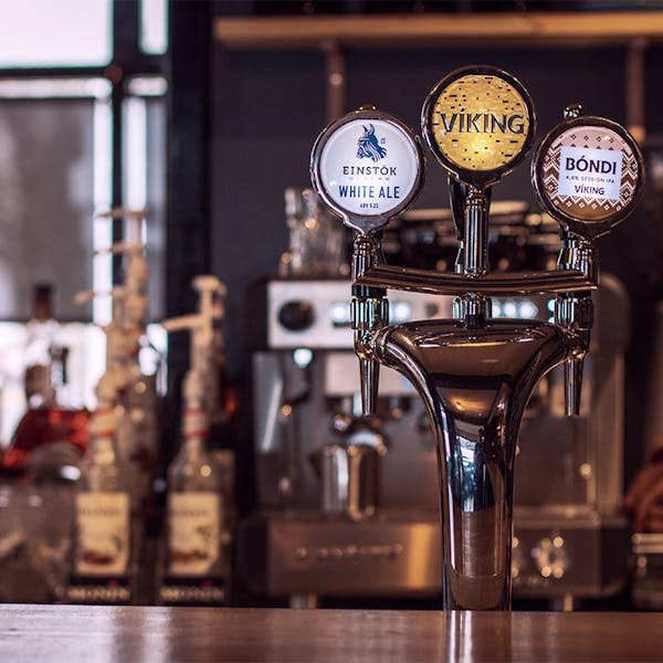Beer taps at Krisp Restaurant in Selfoss, Iceland.