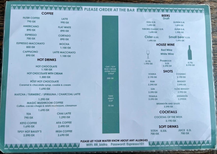 Reykjavik Rost drink menu