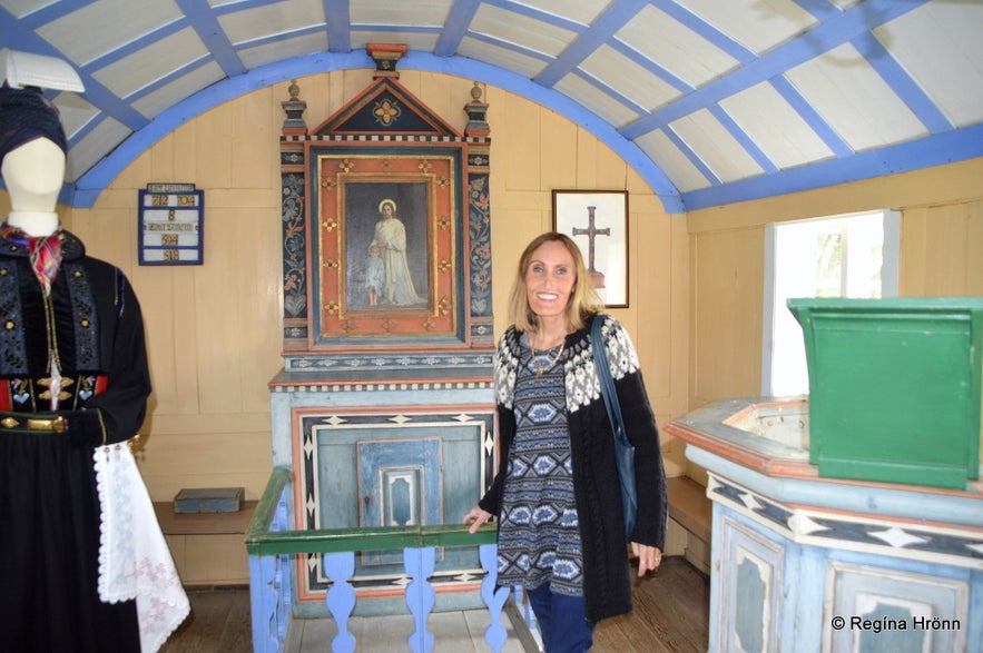 The tiny Tungufellskirkja Church and the Tungufellskross Crucifix upcountry in South Iceland