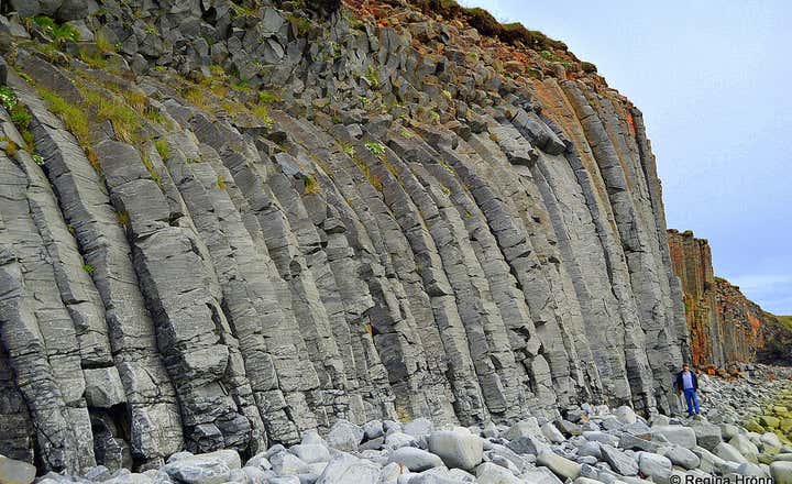 Kálfshamarsvík is a beach in North Iceland with basalt columns.