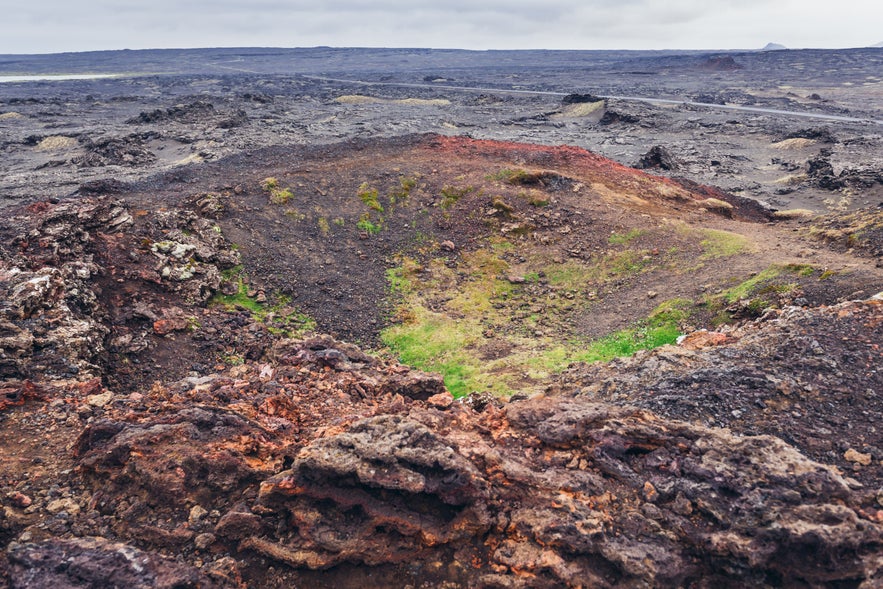 An old crater at Stampar Crater Row on the Reykjanes Peninsula of Iceland.