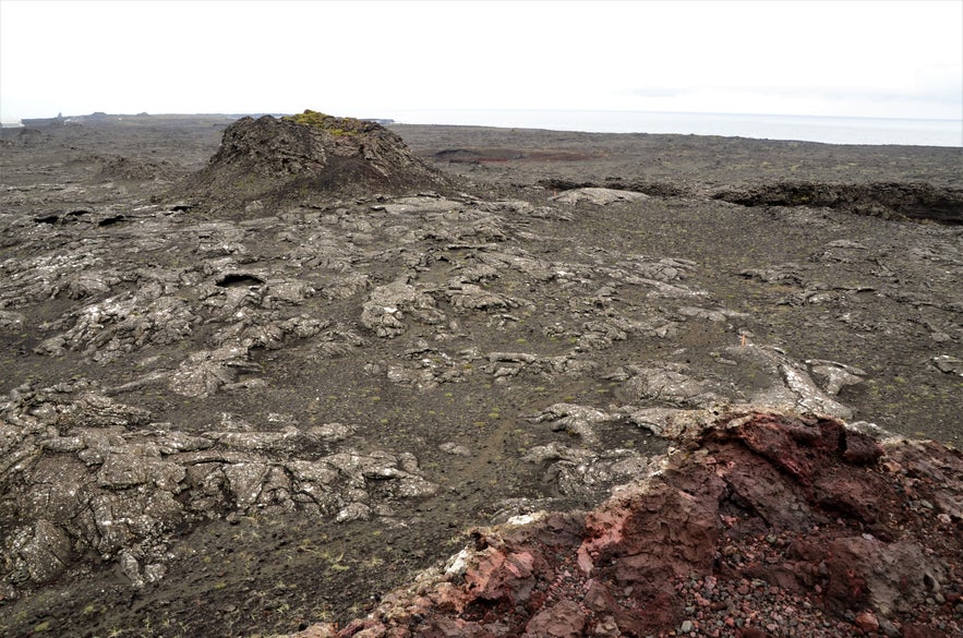 View of a small crater at Stampar Crater Row on the Reykjanes Peninsula of Iceland.