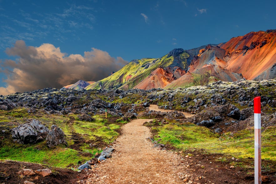 Colorful volcanic mountains and lava fields in Landmannalaugar, Iceland