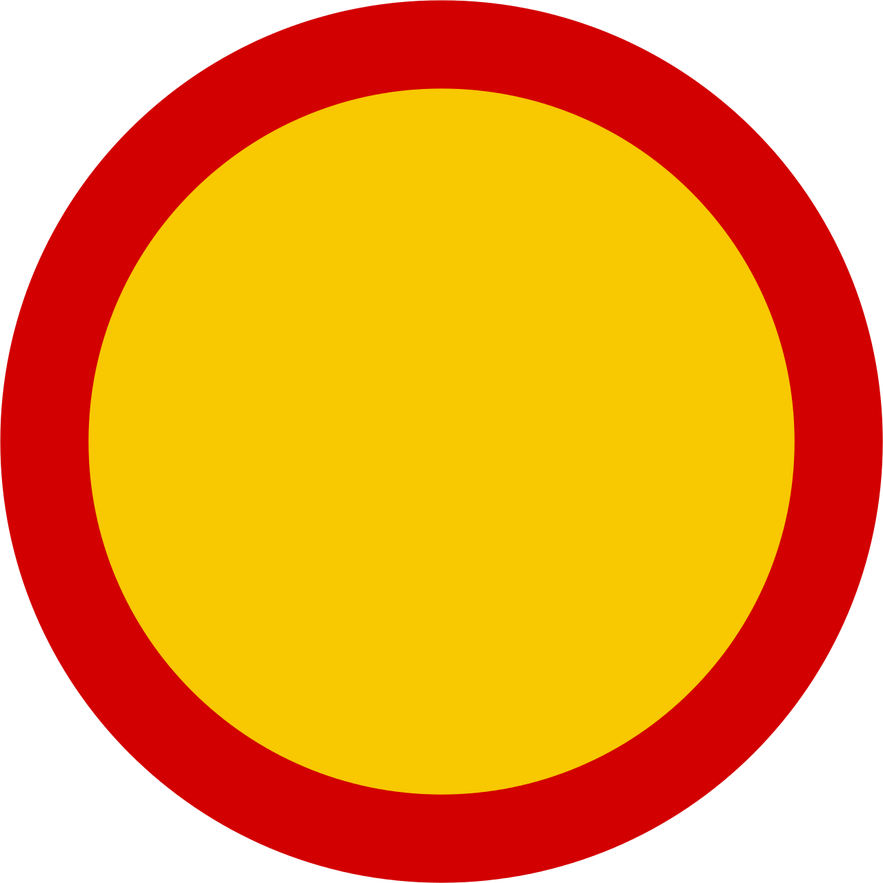 A yellow circular Icelandic road sign with a red border, indicating the road is closed to all vehicles.