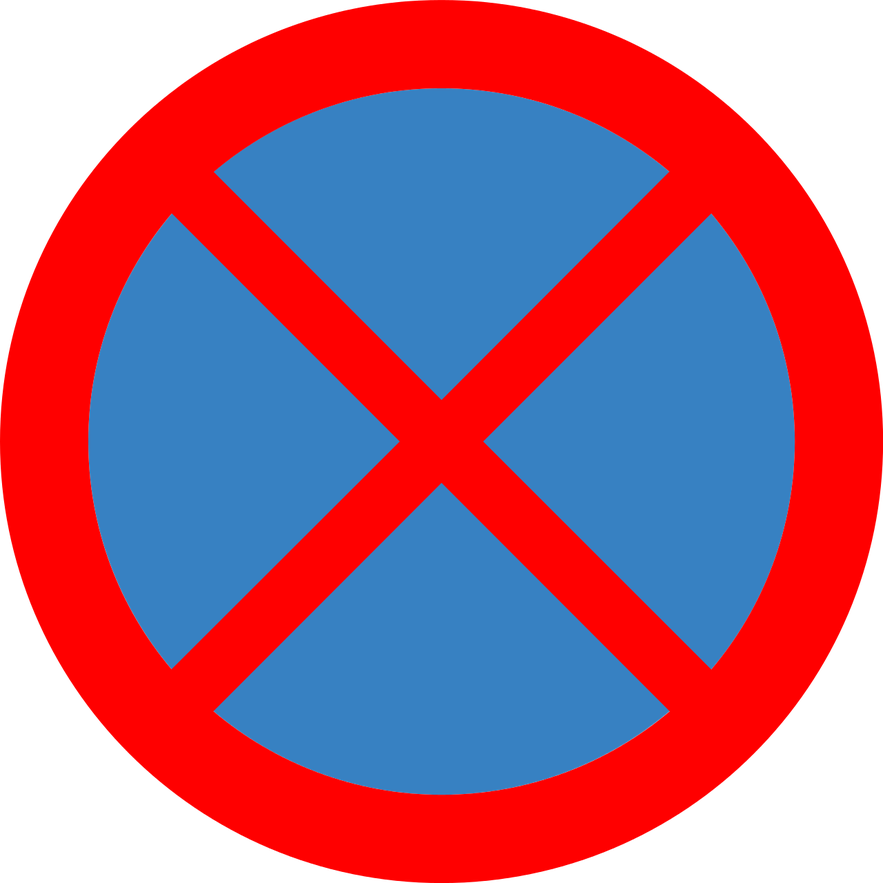 The prohibited stopping sign in Iceland is a blue circular sign with a red border and a red cross through the middle.