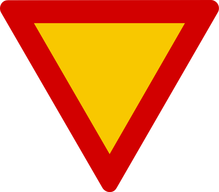 The give way sign in Iceland is an upside-down yellow triangle with a red border.