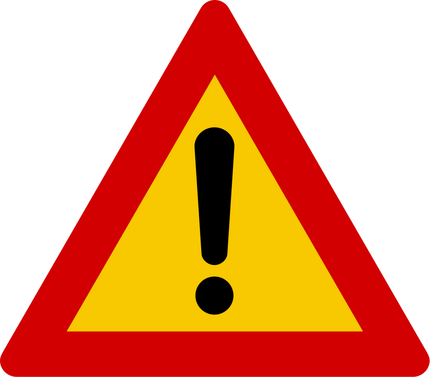 A yellow triangular Icelandic road sign with a red border and black exclamation mark telling the driver to be careful.