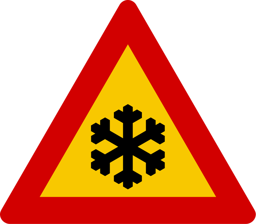 An Icelandic road sign warning about a risk of ice on the road.