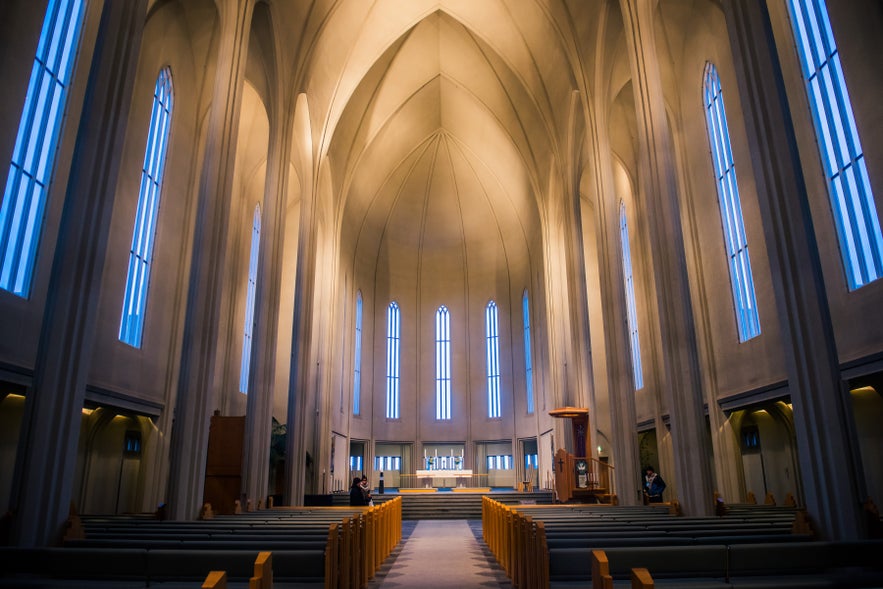Hallgrimskirkja is a Lutheran parish church cathedral in Reykjavik, Iceland. Beauty stony modern church Hallgrimskirkja in center of Reykjavik - Iceland.
