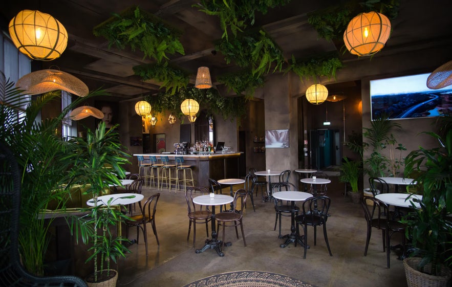 Lounge area at Nordic Hostel in Reykjavik, Iceland.