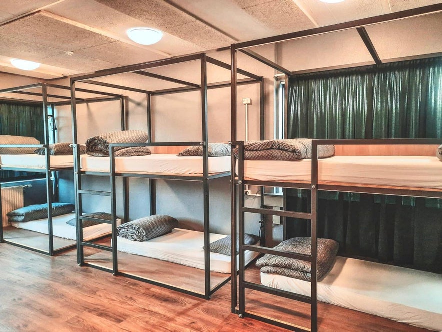 Inside one of the dorm rooms of Bus Hostel Reykjavik in Iceland.