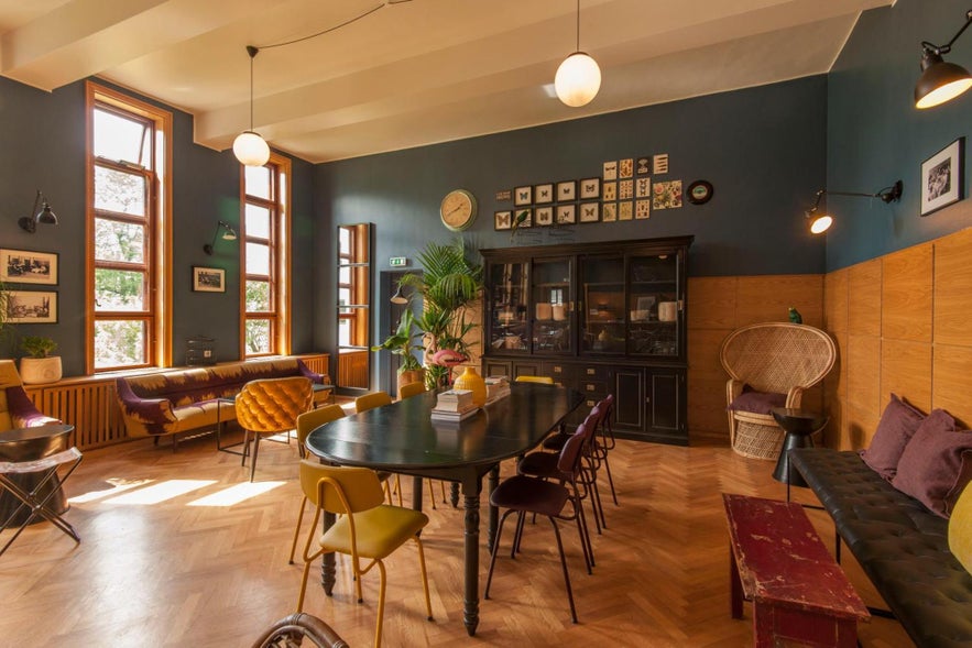Lounge area of Student Hostel in Reykjavik, Iceland.