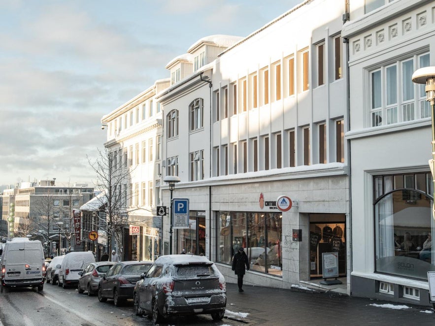 Facade of Reykjavik Loft HI Eco Hostel during winter in Iceland.