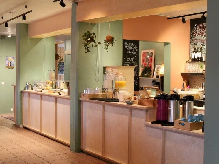 Breakfast area at Reykjavik Dalur HI Eco Hostel in Iceland.