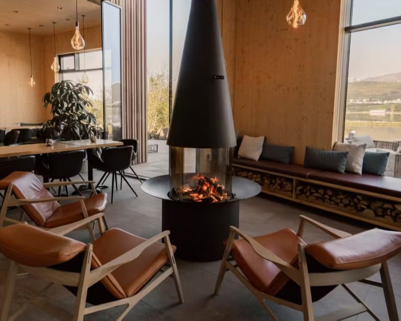 Cozy interior of Forest Bistro in Akureyri, Iceland.
