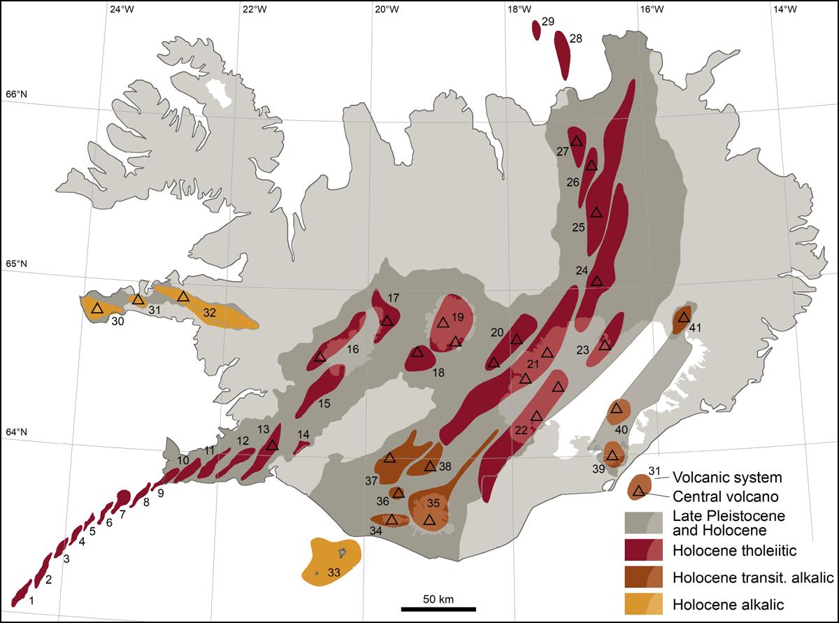 Volcanic systems in Iceland. Image credits to Ni.is.