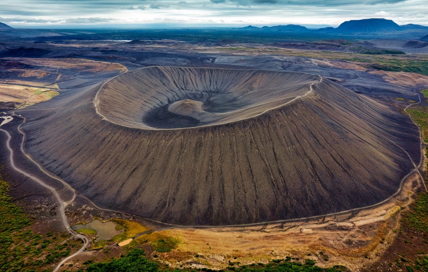 Aerial view of Hverfjall Volcanic Crater in North Iceland.
