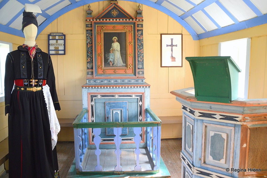 The tiny Tungufellskirkja Church and the Tungufellskross Crucifix upcountry in South Iceland