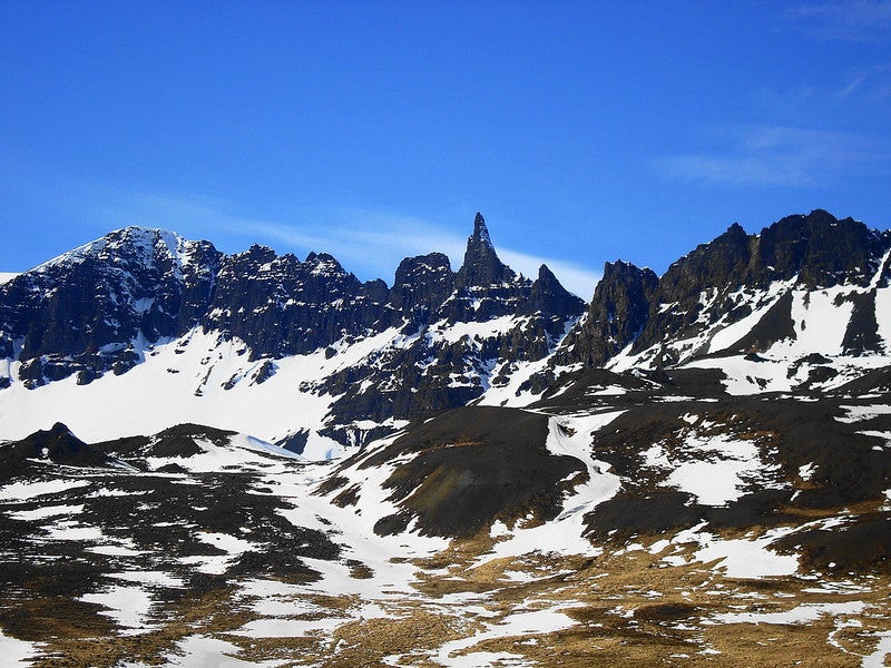 Hraundrangi is a sharp, dramatic peak known for its rugged beauty and challenging climb.