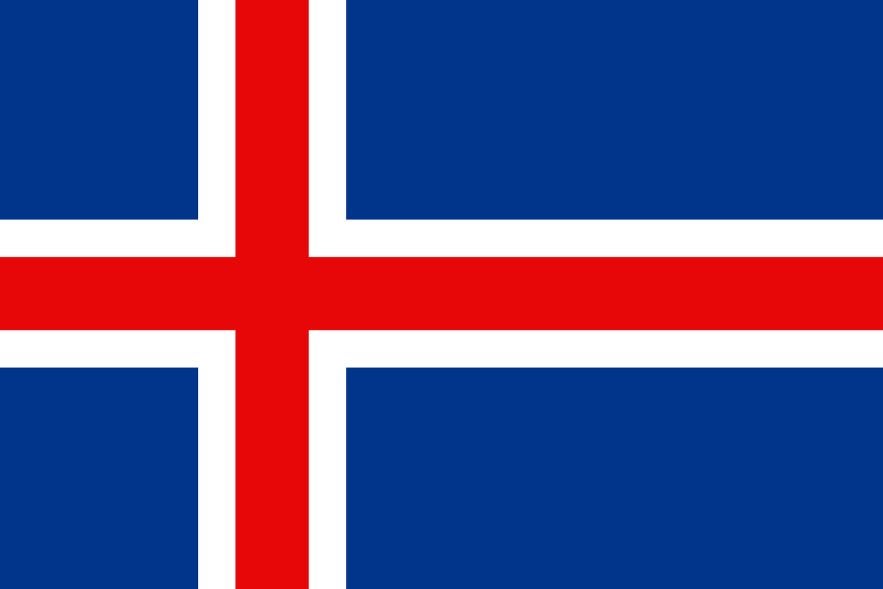 The national flag of Iceland has a red cross outlined in white on a blue field, symbolizing the Nordic region.