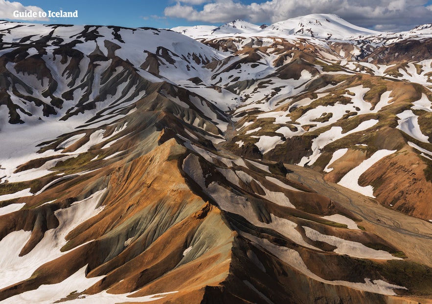 A view of the gorgeous Landmannalaugar mountains in the Icelandic Highlands, from above.